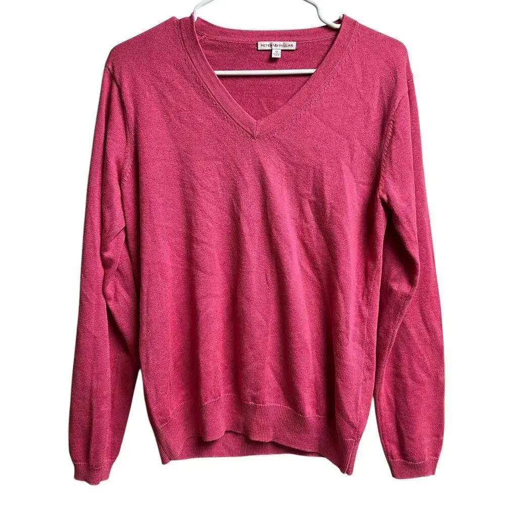 Peter Millar V-Neck Pink Golf Sweater Medium Silk Cotton Modal Blend